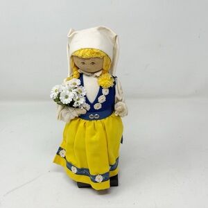 Original BUTTICKI SWEDEN Figurine FOLK Art DRESS Doll Wood Handmade 10” Tall